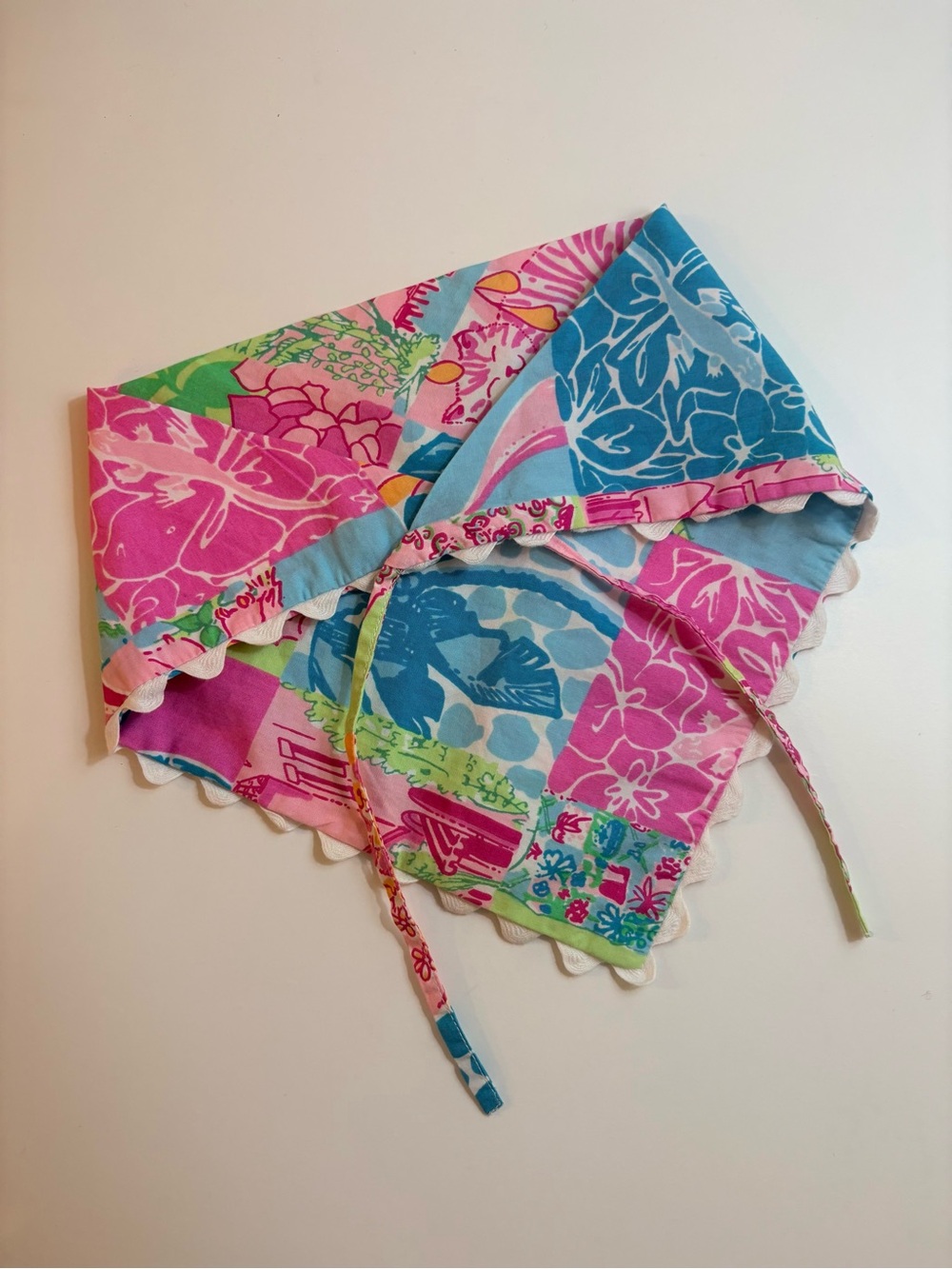 Vintage•Lilly Pulitzer• Patchwork Hair Bandana Head Scarf Crazy Quilt pattern